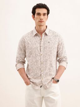 WROGN - Men Textured Regular Fit Aop Beige Shirt