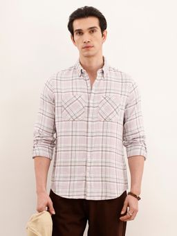 WROGN - Men Regular Fit Double Pocket Checkered Pink Shirt