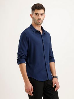 WROGN - Men Slim Fit Pure Cotton Navy Blue Shirt