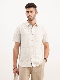WROGN - Men Textured Slim Fit Half Sleeved Off White Shirt