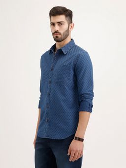 WROGN - Men Slim Fit Textured Blue Shirt