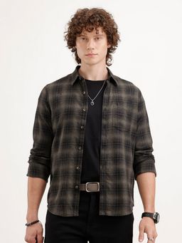 WROGN - Men Slim Fit Checkered Black Shirt