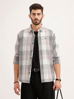 WROGN - Men Textured Slim Fit Checkered Grey Shirt