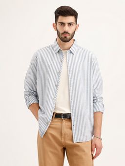 WROGN - Men Slim Fit Textured Blue Shirt