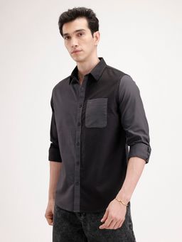 WROGN - Men Slim Fit Pannel Printed Grey Shirt
