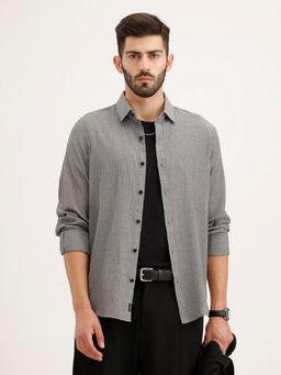 WROGN - Men Slim Fit Pure Cotton Grey Shirt