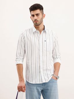 WROGN - Men Slim Fit Striped White Shirt