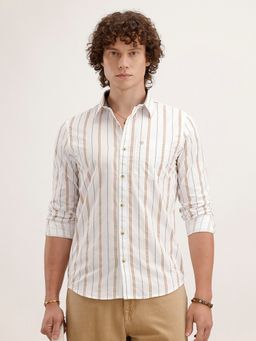 WROGN - Men Slim Fit Striped White Shirt