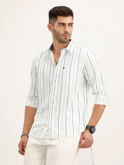 WROGN - Men Slim Fit Striped White Shirt