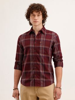 WROGN - Men Slim Fit Checkered Maroon Shirt
