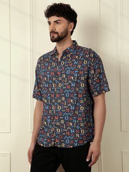 WROGN - Men Script Navy Blue Aop Shirt