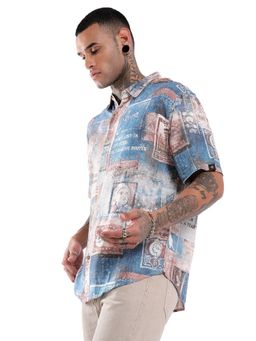 WROGN - Men Abstract Printed Blue Viscose Shirt