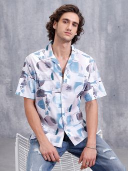 WROGN - Men Abstract Aop Printed Comfort Fit Resort Collar Blue Shirt