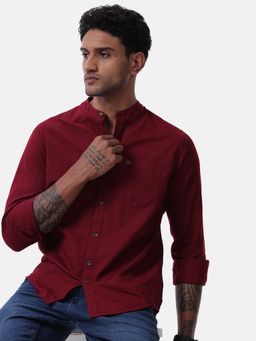 WROGN - Men Classic Maroon Mandarin Collar Shirt
