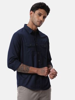 WROGN - Men Premium Solid Navy Blue Shirt