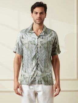 WROGN - Men Aop Fluid Light Weight Viscose Green Shirt