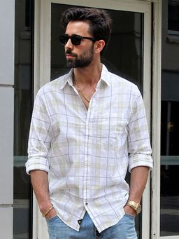 WROGN - Men Textured Cotton Slub Green Shirt