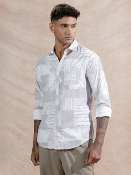 WROGN - Men Abstract Aop Printed Men Comfort Fit Grey Shirt