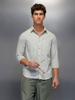 WROGN - Men Solid Linen Blend Green Shirt