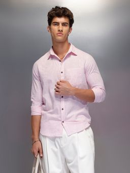 WROGN - Men Solid Linen Blend Pink Shirt