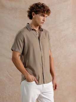 WROGN - Men Solid Linen Blend Slim Fit Brown Shirt