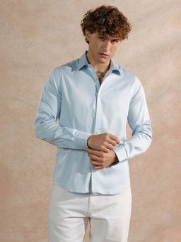 WROGN - Men Solid Stretch Cotton Blend Blue Shirt