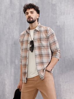 WROGN - Men Slim Fit In Special Slub Rust Weave Check Shirt