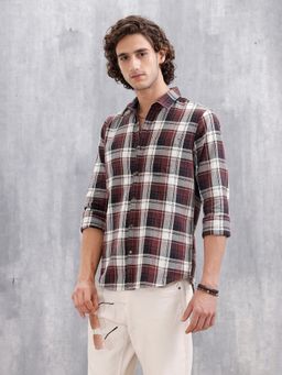 WROGN - Men Mocklino Check Slim Fit Maroon Shirt