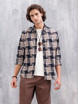 WROGN - Men Patchwork Multi-Weave Check Slim Fit Black Shirt