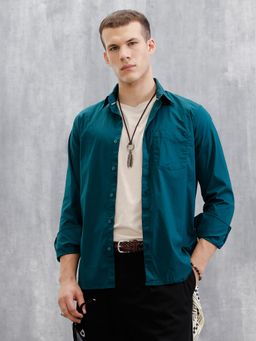 WROGN - Men Solid Lycra Blend Teal Shirt