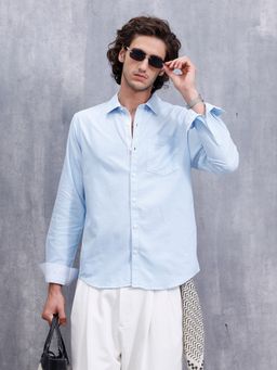 WROGN - Men Premium Oxford Slim Fit Blue Shirt