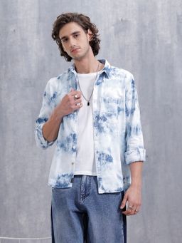 WROGN - Men Ice Cloud Wash Slim Fit Denim Blue Shirt