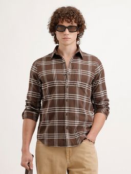 WROGN - Men Regular Fit Checkered Brown Shirt