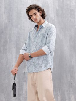 WROGN - Men Abstract Floral Printed Slim Fit Blue Shirt