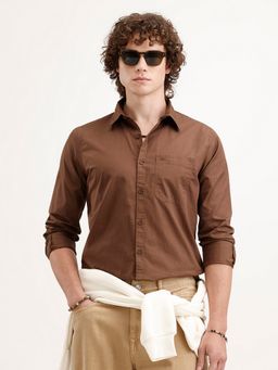 WROGN - Men Solid Regular Fit Pure Cotton Brown Shirt