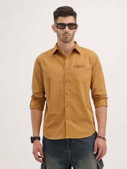 WROGN - Men Regular Fit Placement Printed Khaki Shirt