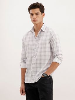 WROGN - Men Regular Fit Checkered Off White Shirt