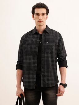 WROGN - Men Regular Fit Checkered Dark Grey Shirt