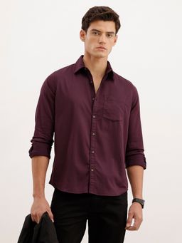 WROGN - Men Regular Fit Full Sleeved Wine Shirt