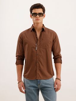 WROGN - Men Solid Regular Fit Brown Shirt
