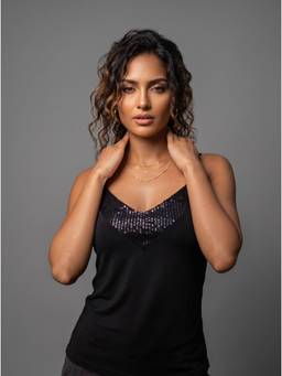 MIXT by Nykaa Fashion - Women Black Sequinned Camisole Top