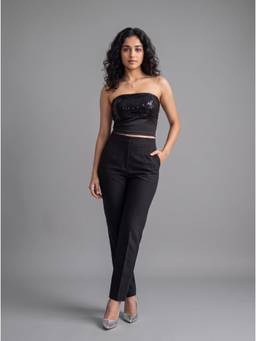 MIXT by Nykaa Fashion - Women Black Sequinned Strapless Tube Crop Top