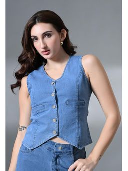 MIXT by Nykaa Fashion - Womens Light Blue Denim Waistcoat Style Crop Top
