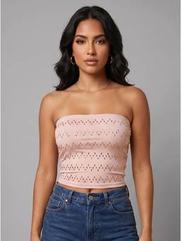MIXT by Nykaa Fashion - Women Pink Self Design Strapless Tube Crop Top