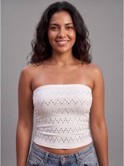MIXT by Nykaa Fashion - Women White Self Design Strapless Tube Crop Top