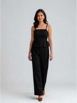 Twenty Dresses by Nykaa Fashion - Black Cotton Peplum & Wide Leg Co-Ord Set