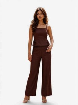 Twenty Dresses by Nykaa Fashion - Dark Chocolate Brown Cotton Peplum & Wide Leg Co-Ord Set