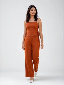 Twenty Dresses by Nykaa Fashion - Rust Cotton Peplum & Wide Leg Co-Ord Set