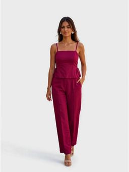 Twenty Dresses by Nykaa Fashion - Magenta Cotton Peplum & Wide Leg Co-Ord Set