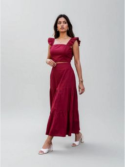Twenty Dresses by Nykaa Fashion - Pink Ruffled Strap Cropped Top with Tiered Skirt